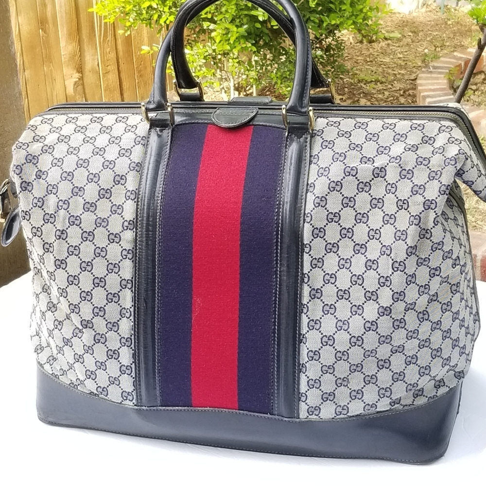 Fabulous Rare Vintage Gucci web travel weekender Boston Train Case luggage bag - Picture 3 of 16
